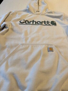 Carhartt Cream Hoodie with Green Logo rain defender loose fit